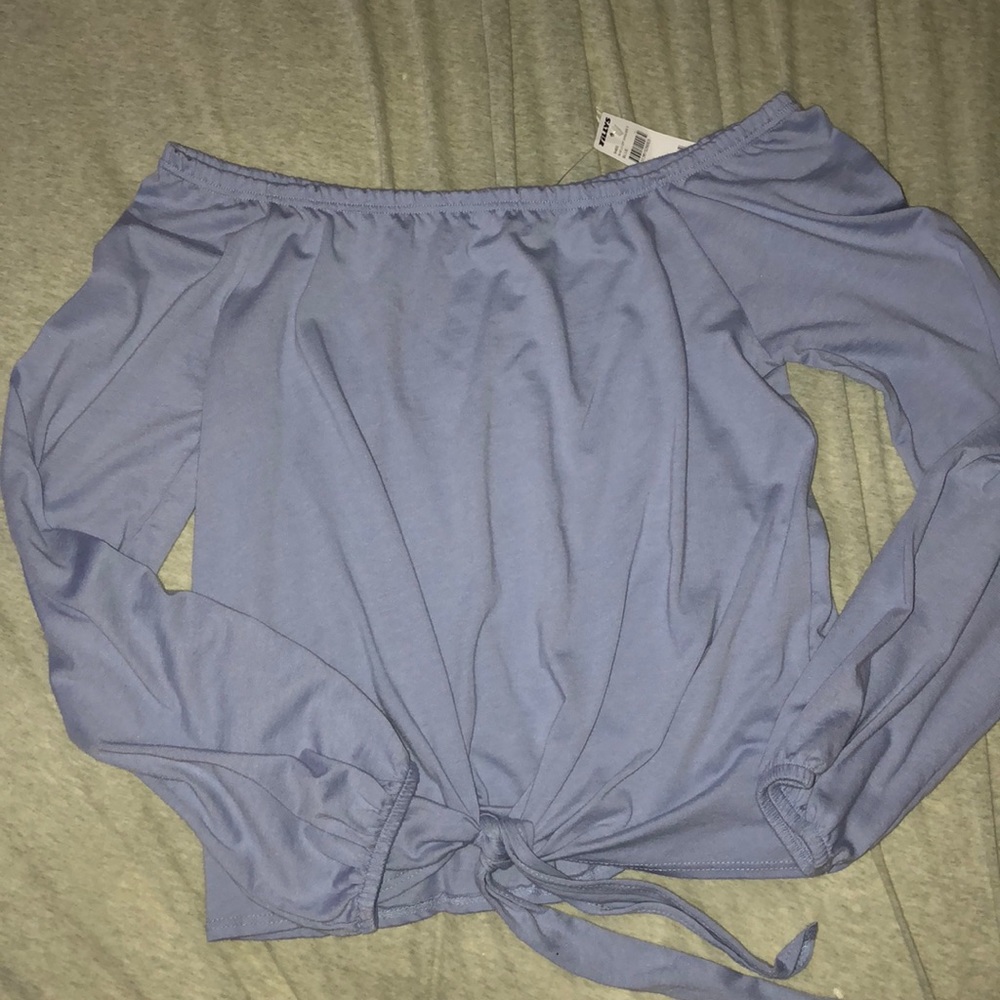 Blue off the shoulder shirt